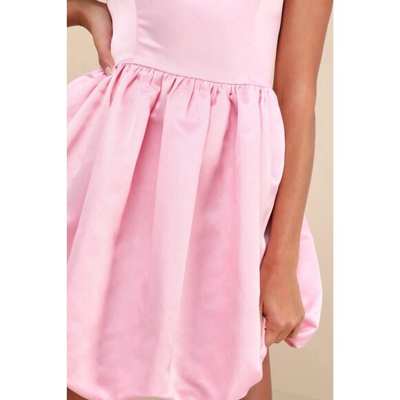 Lulus Regal Cutie Dress Women's XS Light Pink Mini Satin Bubble Hem NWOT - Picture 4 of 12